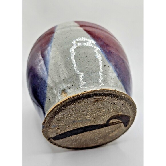 Studio Pottery Handmade Stoneware Purple Plum Grey Glaze Vase Signed - Picture 6 of 9